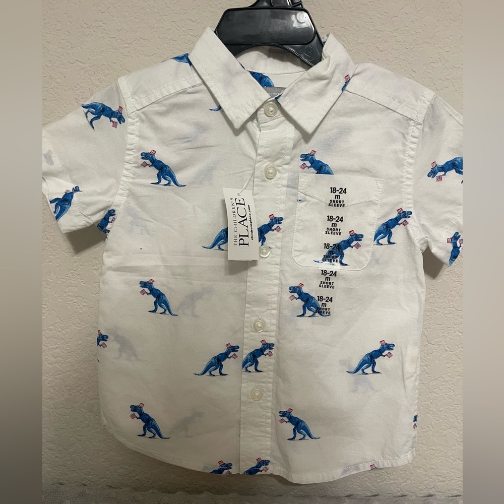 4th of July dinosaur button up